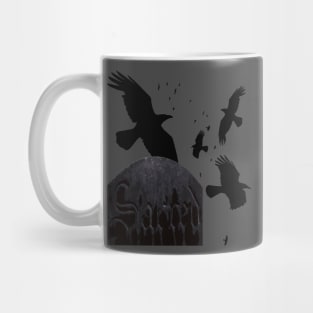 Sacred Gothic Text Gravestone With Crows and Ravens Mug